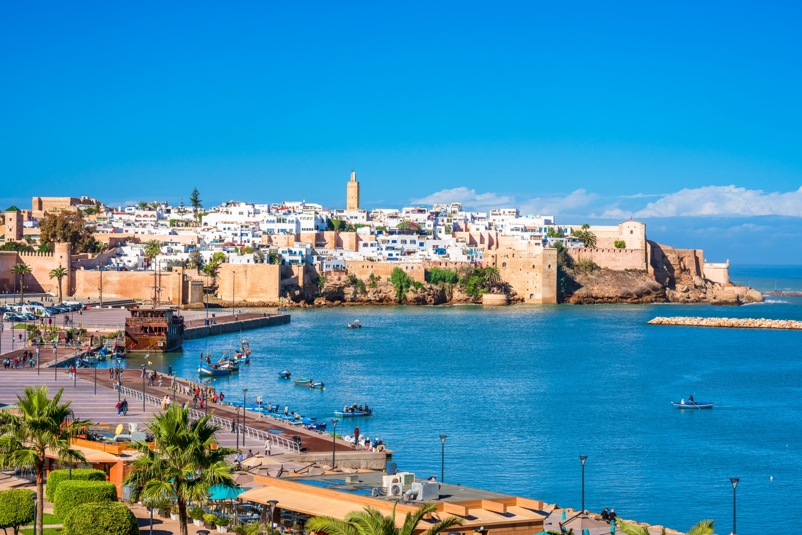 Kasbah del Udayas or Oudayas and Bouregreg River seen from the Medina district in Rabat, Morocco